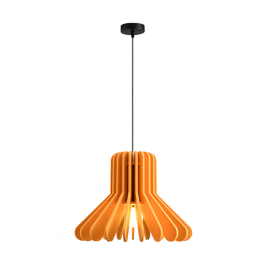 Side view of the single orange felt material tiny pendant light product fixture