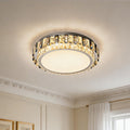 Elegant flush mounting led lights with a silver ring frame and a glowing clear crystal border.