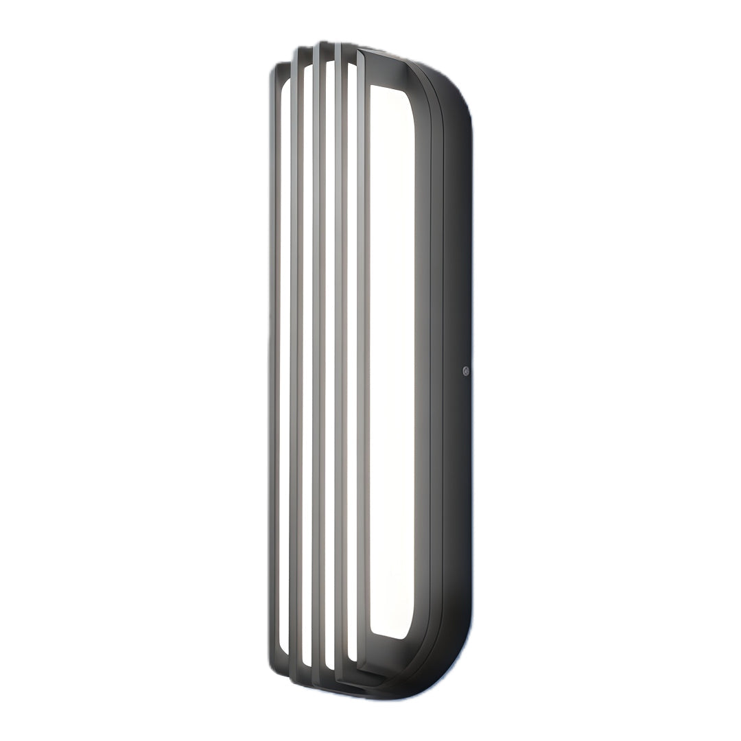 Vertical silver wall-mounted linear lighting featuring detailed ribbed design on a clean product background.