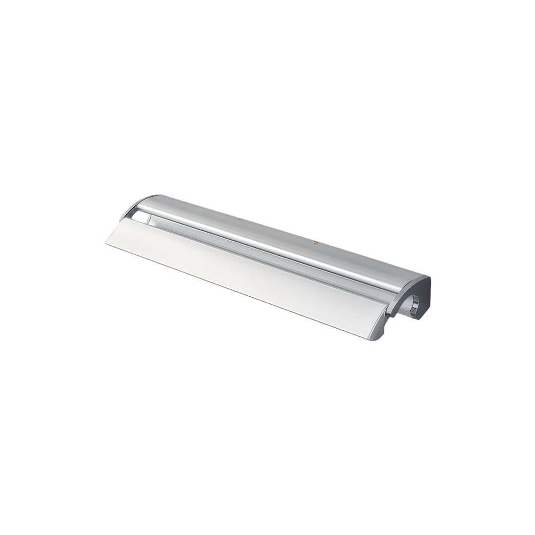 Modern silver wall lights displayed on a clean white background with slim minimalist vanity bar light design.