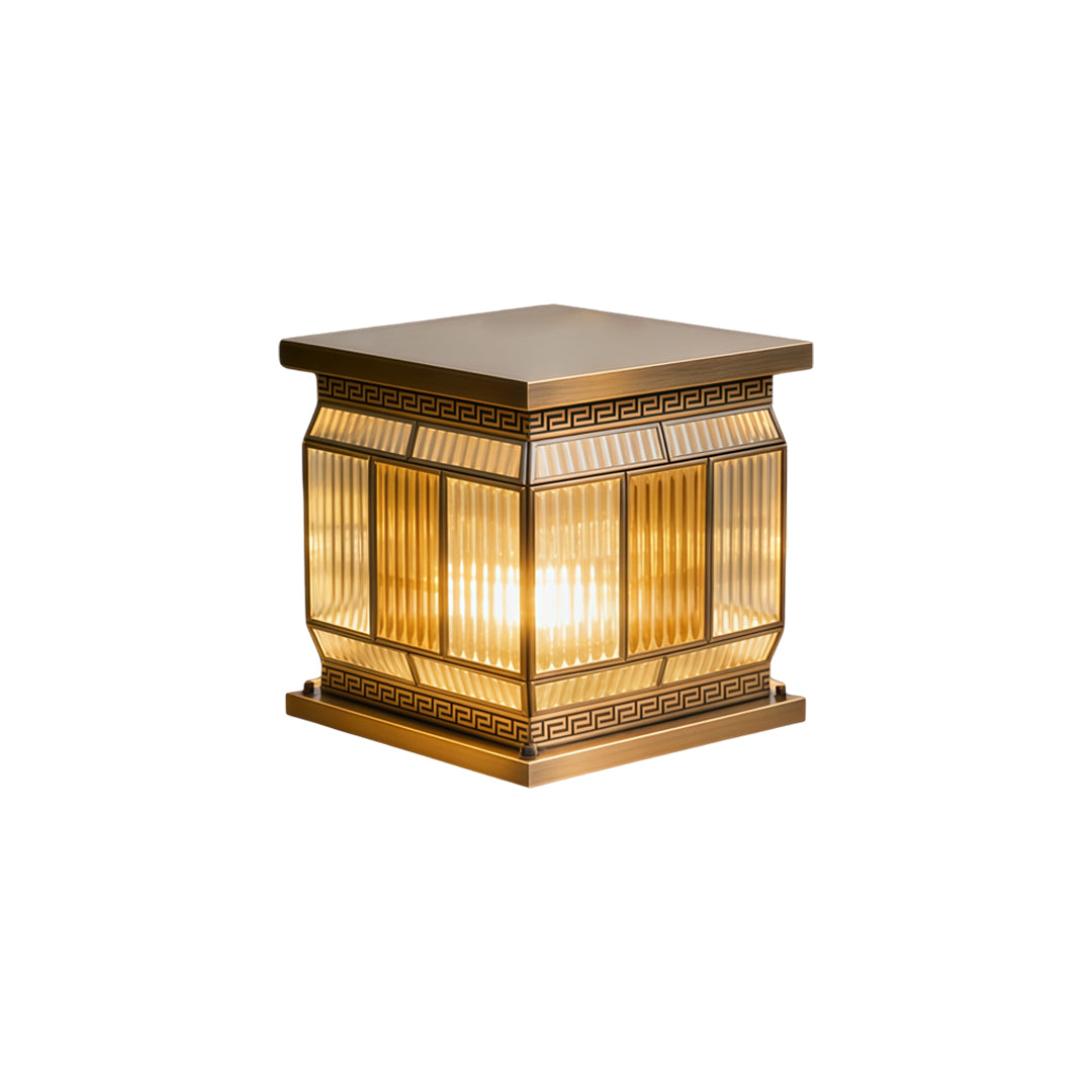 Silver wall lights isolated outdoor pillar lantern fixture with clear ribbed glass and metallic finish.