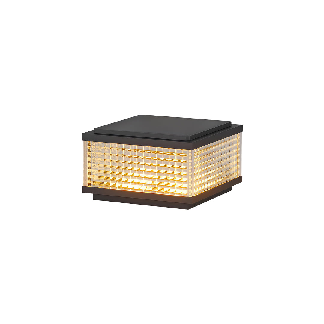 Minimalist large outdoor solar pillar lights featuring square LED lantern design on clean studio background.