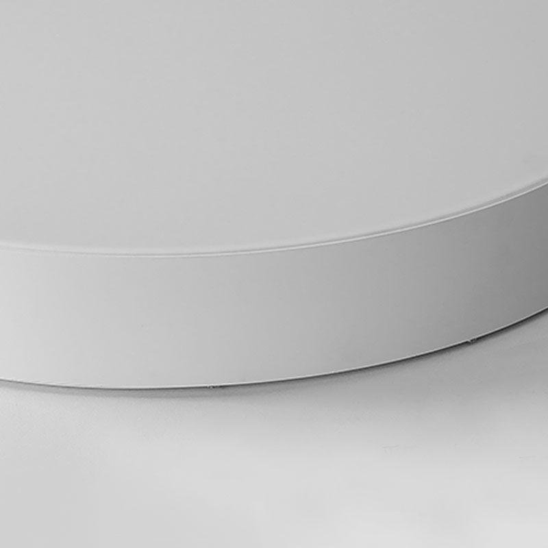 Simple flush mount ceiling light side detail showing smooth metal frame.