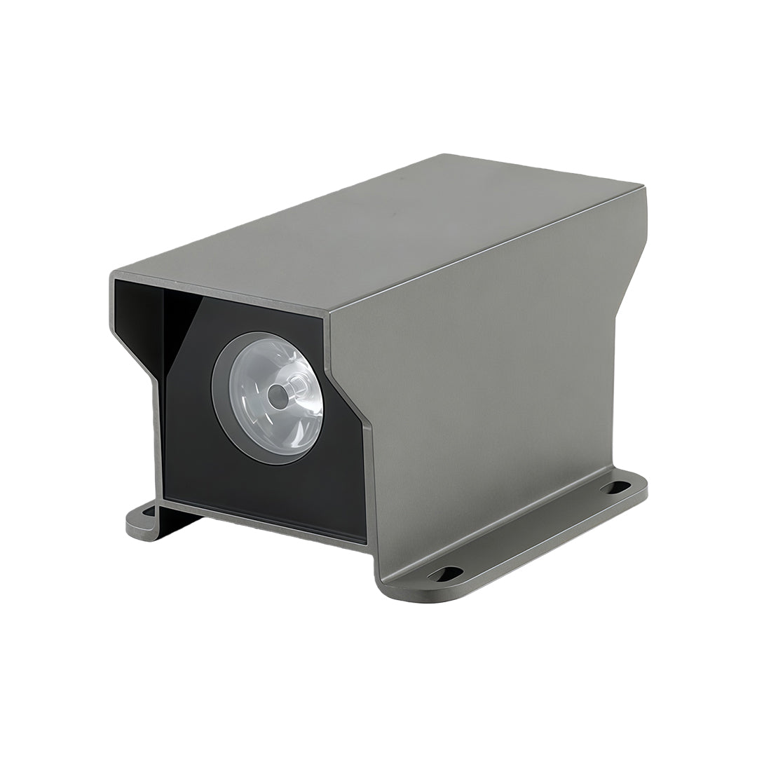 Single-beam LED outdoor wall wash lights in modern gray aluminum housing.
