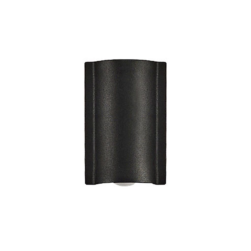 Single black up and down outdoor wall light fixture with minimalist design and warm light effect.
