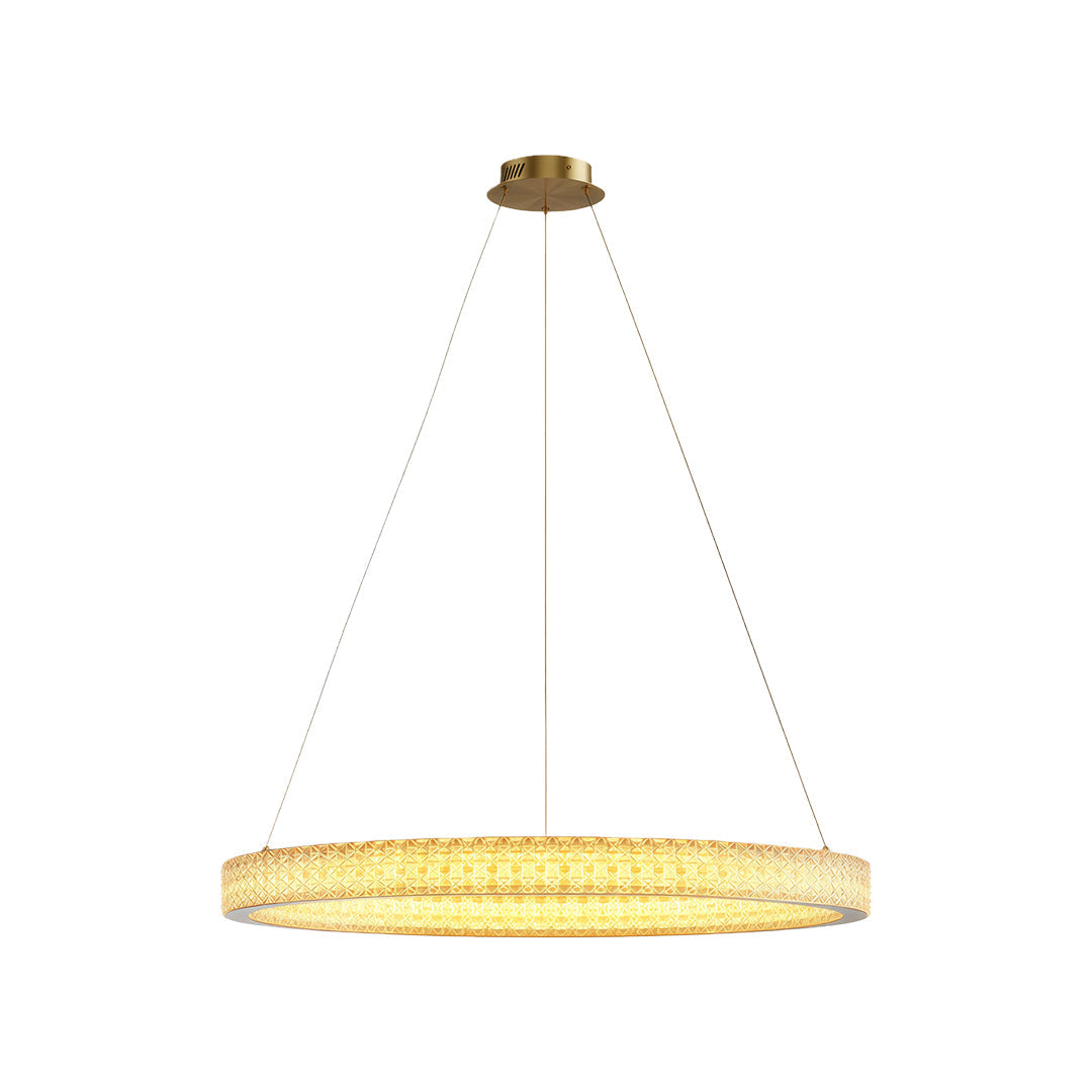 Modern luxury chandeliers with single brass ring and crystal-embedded LED band design