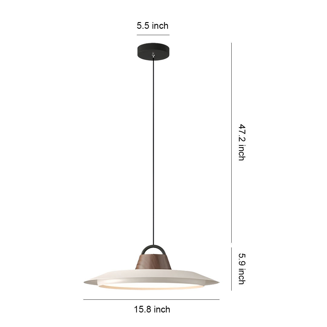 Technical specification drawing of single pendant lights for kitchen with modern dome shade and adjustable height