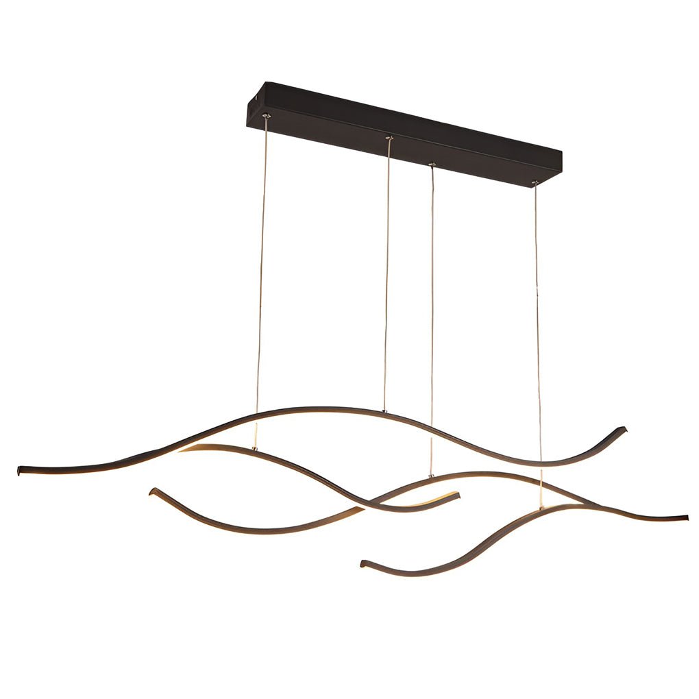 Single-wave curved LED pendant light with minimalist design on white background.