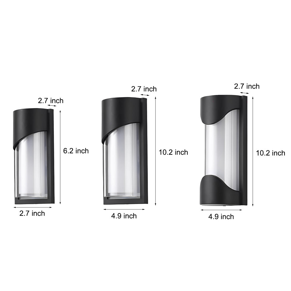 Black outdoor wall light size comparison chart showing small, medium, and large options.
