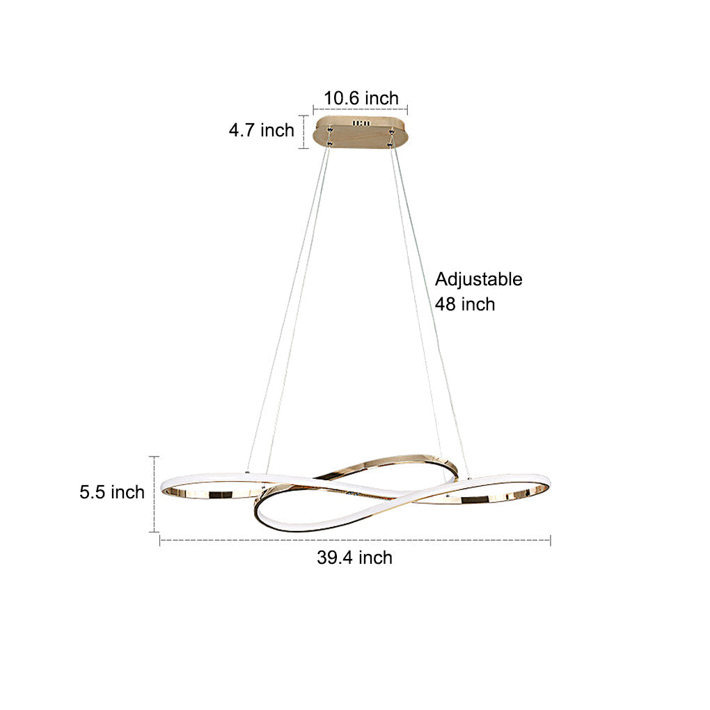 LED infinity chandelier size comparison chart showing different dimensions.