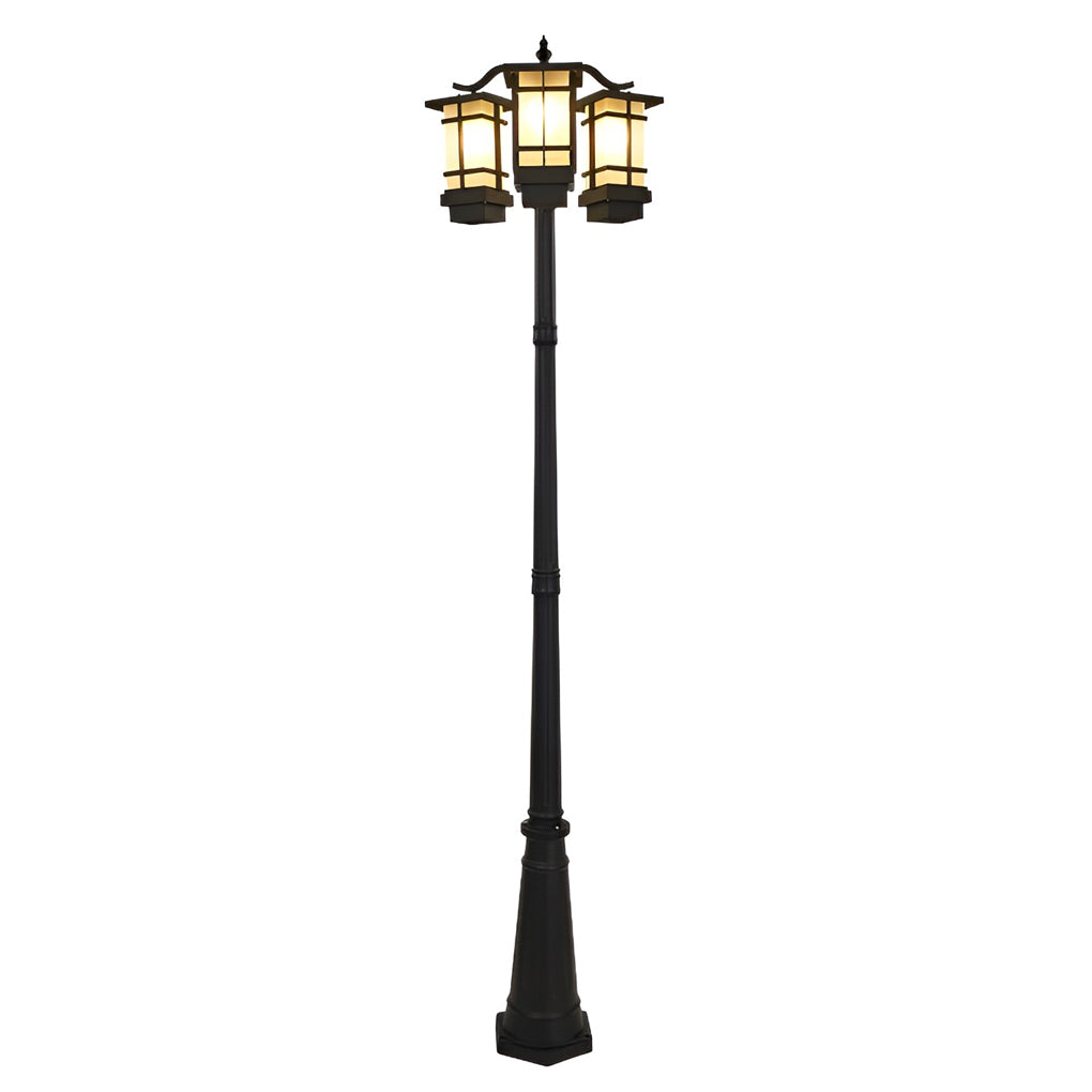 2 head outdoor post light size comparison chart showing different heights.