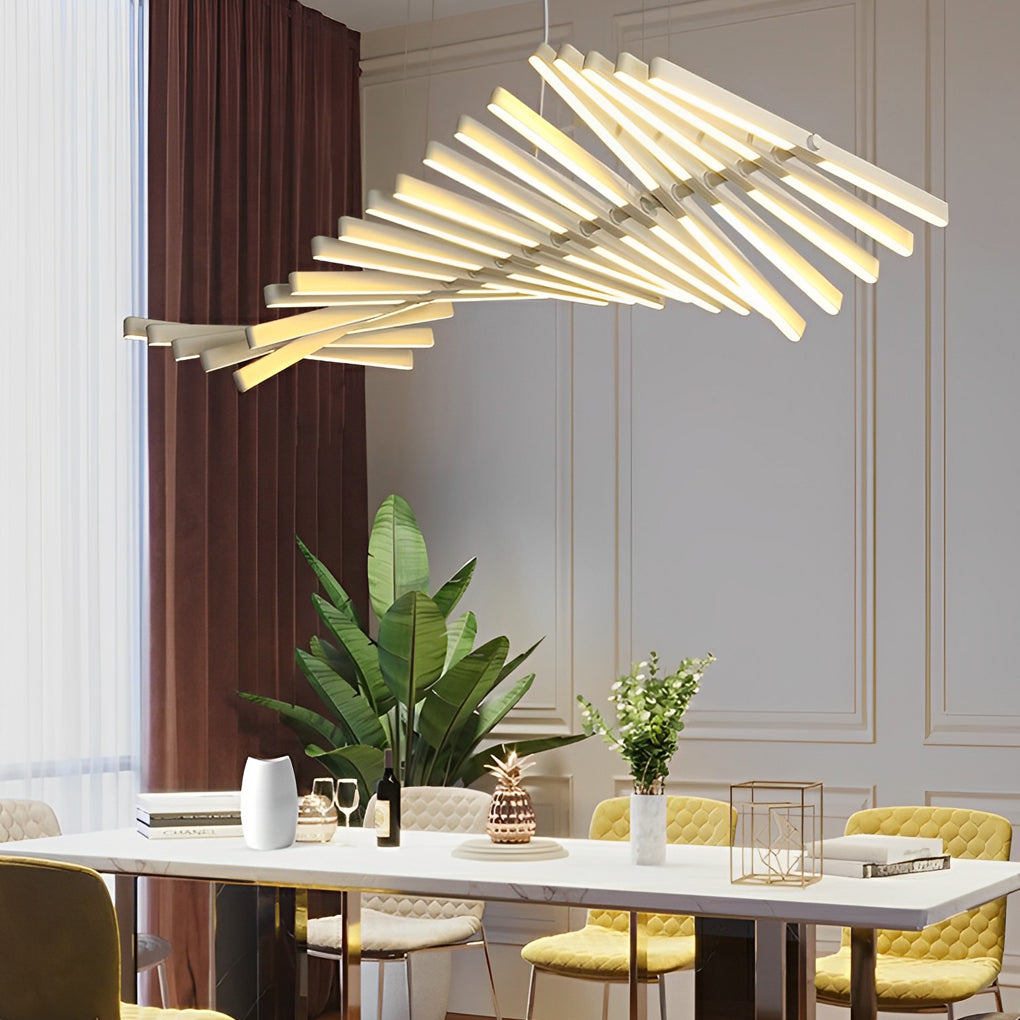 Sleek black art pendants light fixture creating a focal point in a modern dining area.