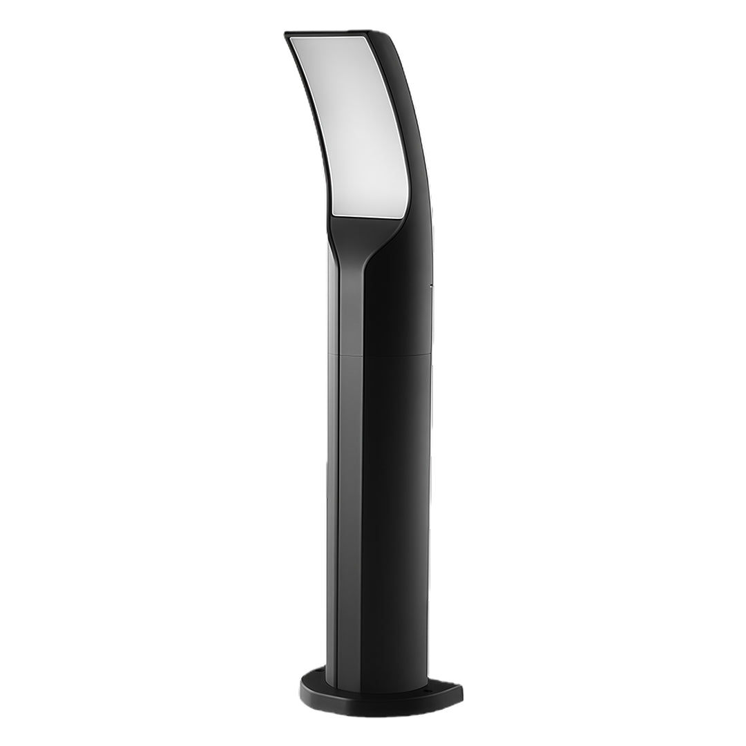 Sleek black outdoor wall light casting a warm glow on the exterior of a home, creating a welcoming atmosphere.