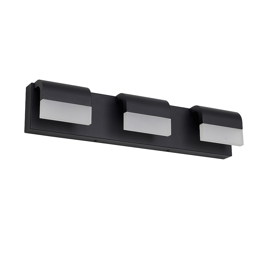 Sleek black vanity lighting for bathroom featuring glass shade chandelier aesthetic with multiple LED light modules.