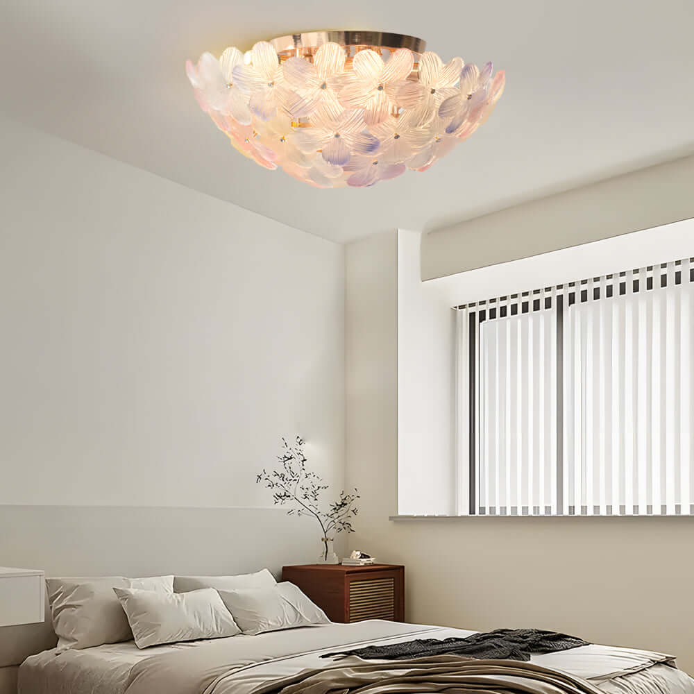 Upgrade your home with this Glass Semi Flush Mount Ceiling Light, crafted with delicate French petal details that add a touch of romance and sophistication to any décor style.