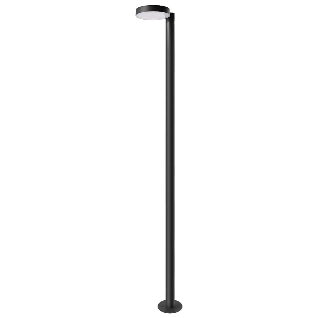 Sleek outdoor street lighting fixtures lining a pathway in a well-lit park.