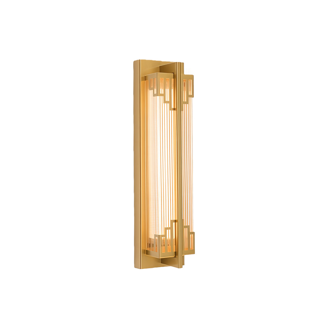 Sleek outdoor wall mounted LED lights mounted on a sleek, modern wall, perfect for illuminating outdoor spaces.
