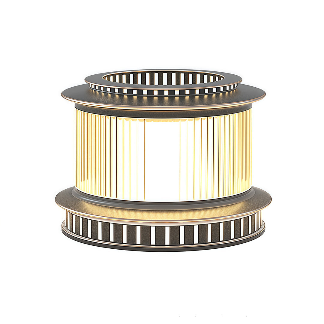 Sleek stainless steel pillar lights installed in an outdoor setting, adding elegance to the garden or pathway.