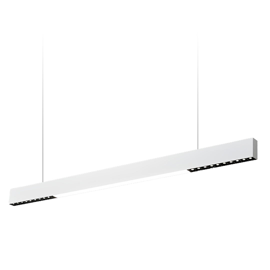 Sleek white linear light pendant with adjustable suspension for versatile interior lighting
