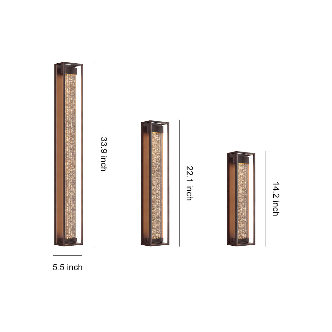 Outdoor sconces black with a slim rectangular design, including detailed dimensions for installation.