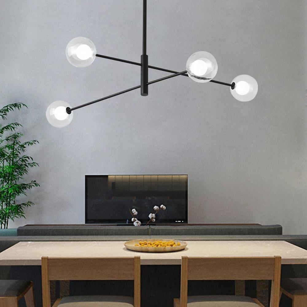 4 - light Glass LED Linear Design Black Modern Sputnik Chandelier Ceiling Lights
