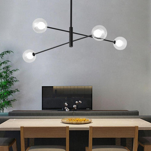 4 - light Glass LED Linear Design Black Modern Sputnik Chandelier Ceiling Lights