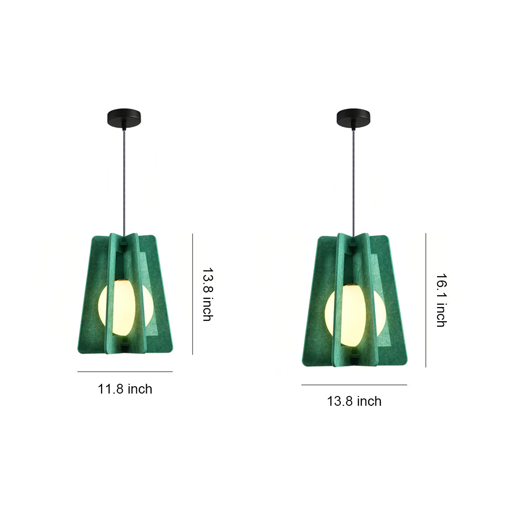 Small green felt fun pendant lights, 11.8 inches wide, designed for compact modern living spaces.