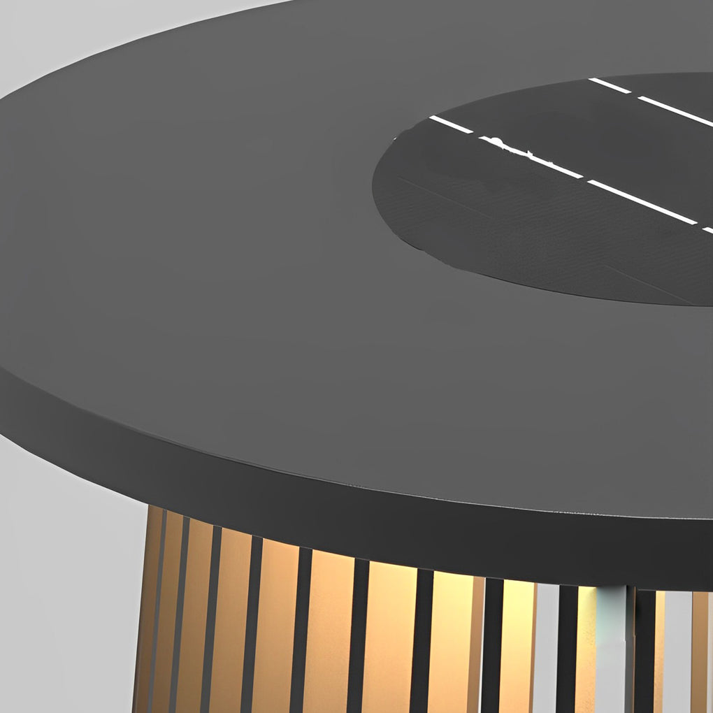 Solar coffee table with a close-up of its tabletop and glowing base.