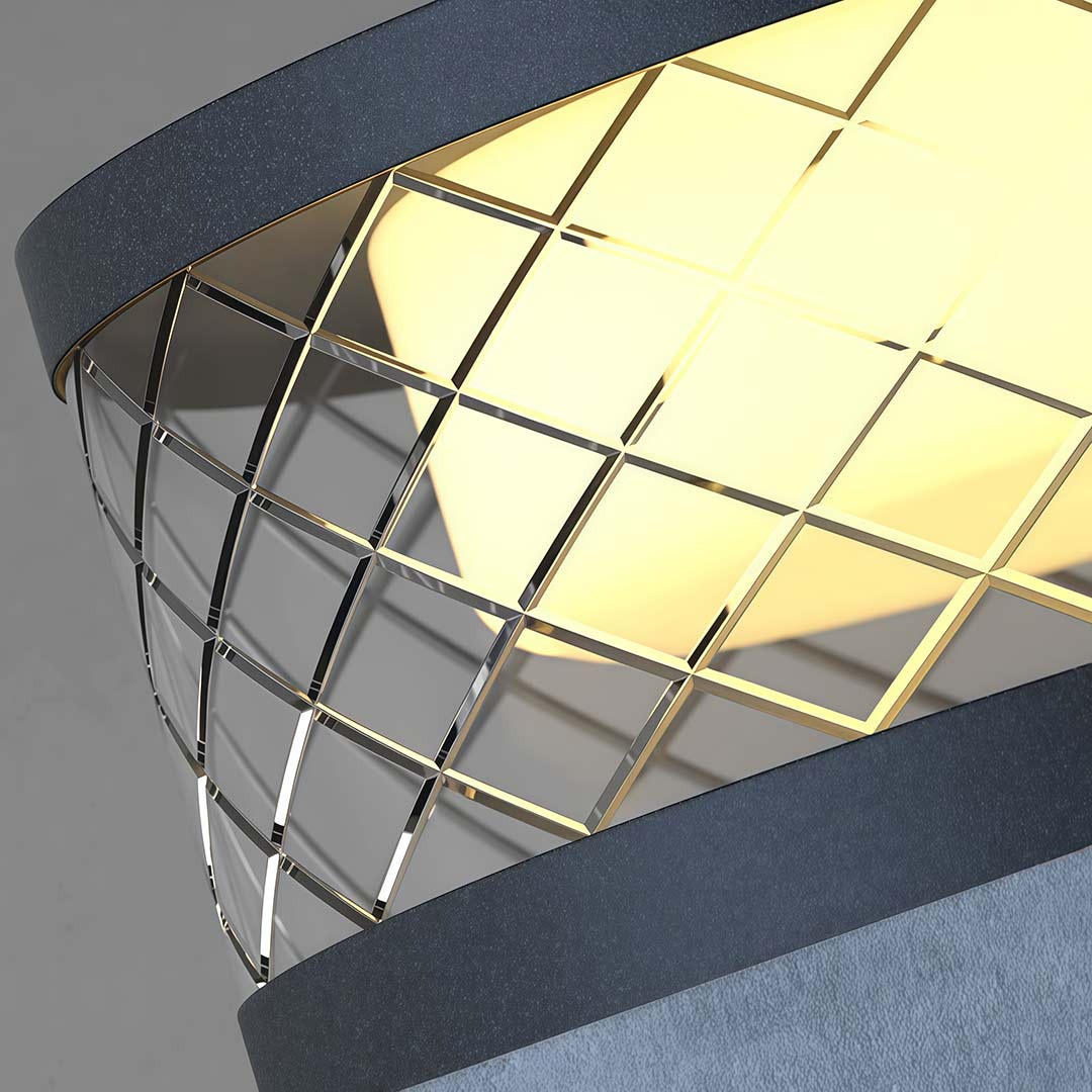 Solar cylinder pillar light with a close-up of its illuminated pattern at night.