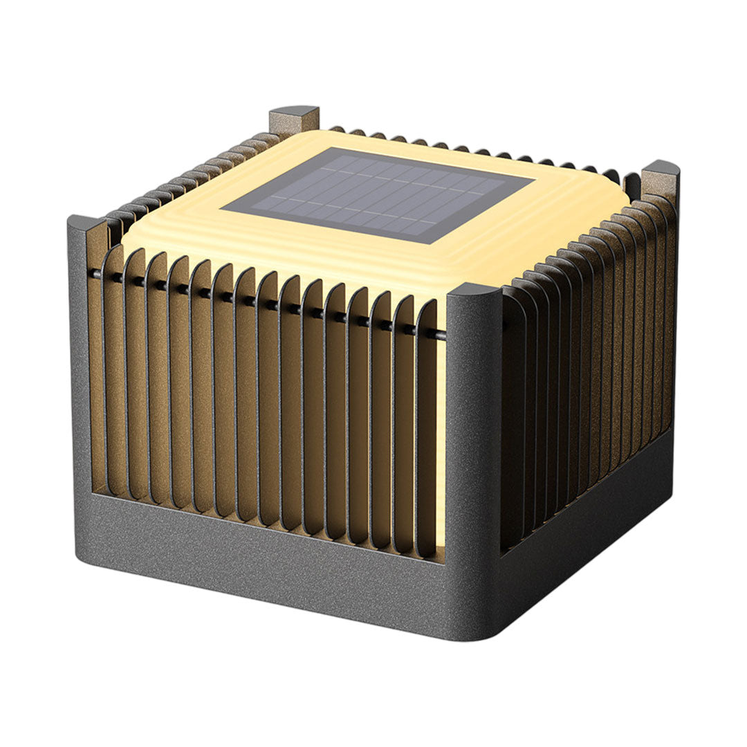 Solar driveway pillar lights large square design with solar-powered top and warm LED lighting.
