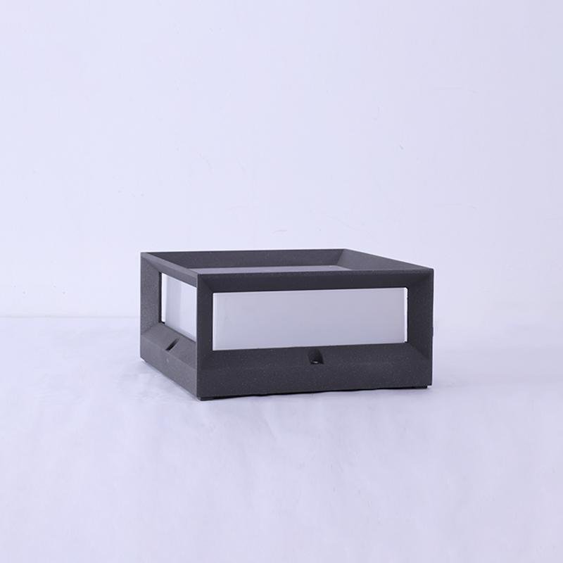 Solar garden pillar lights with black frame, close-up showing water-resistant design.