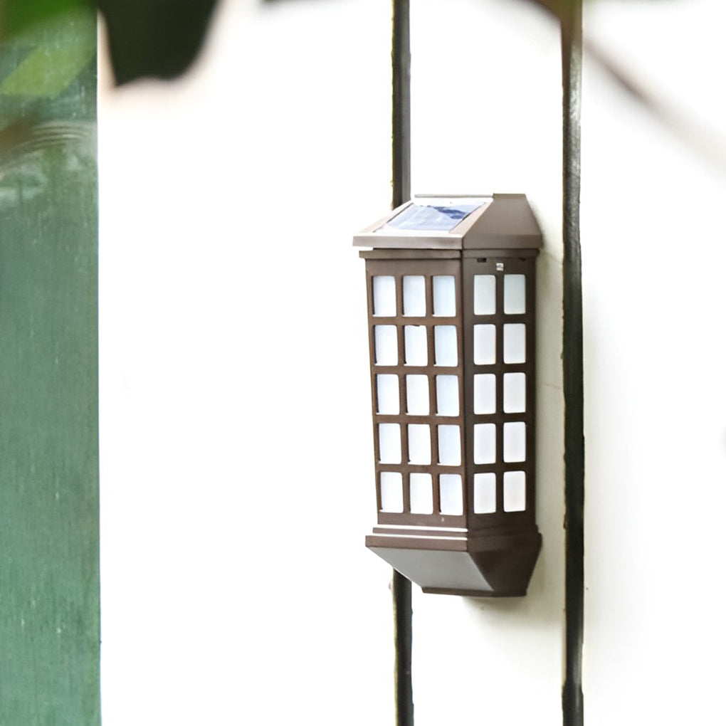 Solar light outdoor wall installed on an exterior column, providing vertical accent lighting.