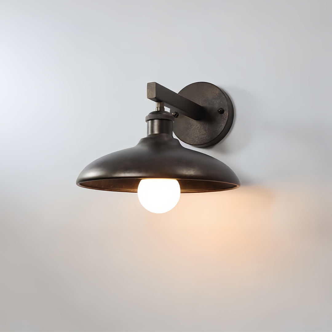 Rustic farmhouse solar lights outdoor wall lamp mounted on wooden façade with warm glow.