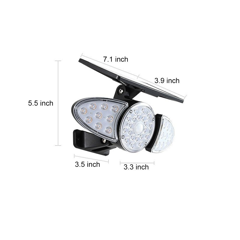 Solar Motion Security Light 3 - Head Outdoor LED Wall Fixture with Motion Sensor