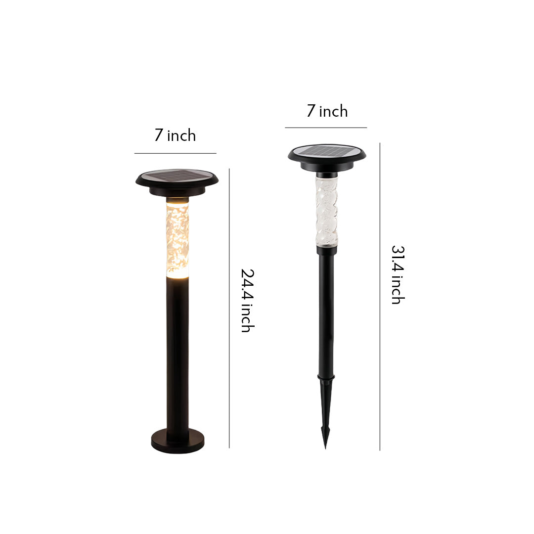 Set of solar outdoor path lighting fixtures displayed on a white background showing various height options.