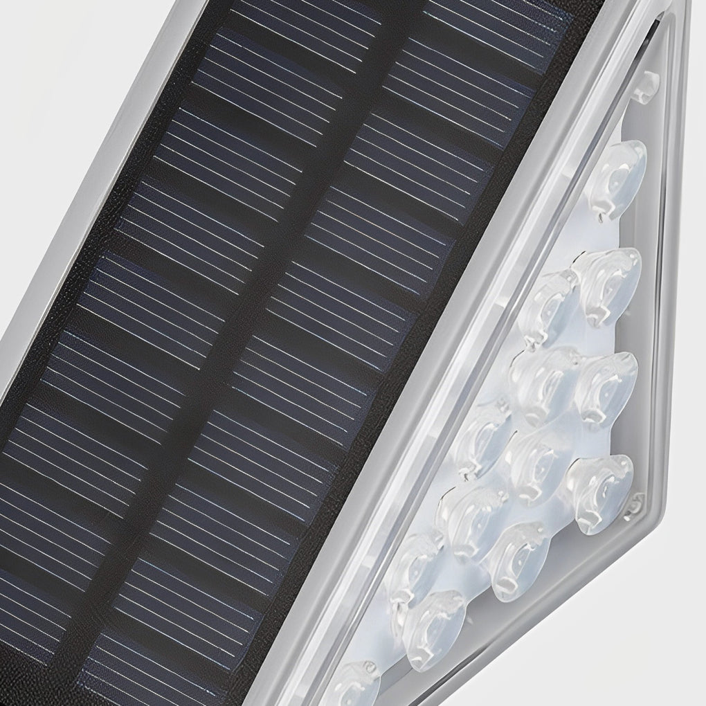 Close up of solar powered lights for steps showing built-in solar panel and LED array for efficient charging.