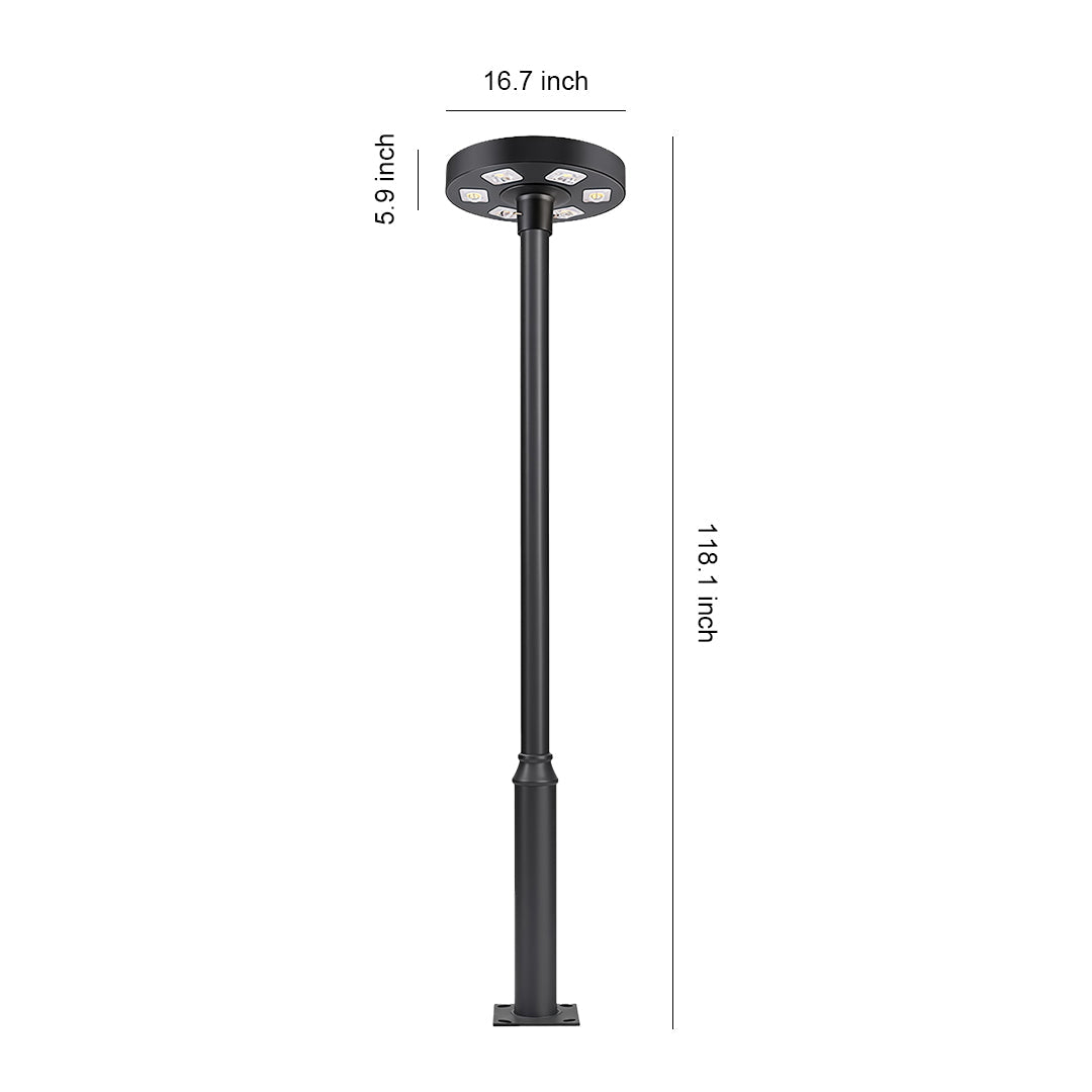 Sleek solar-powered streetlight installed along a walkway, enhancing nighttime visibility.