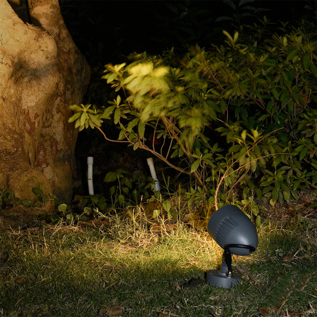 Compact black LED spotlight with directional beam control for precision outdoor lighting applications