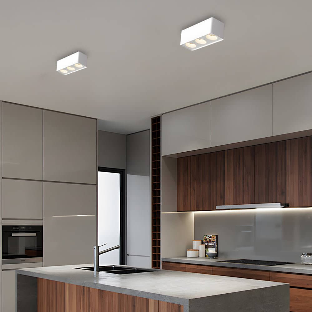 Spotlight LED square with a close-up of its adjustable light heads and structure.