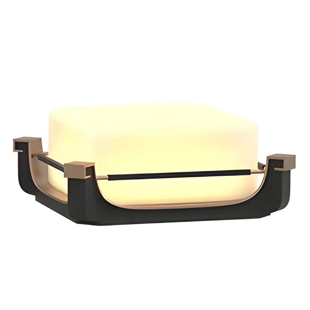 Square acrylic pier light with solar panel on top, combining energy efficiency with modern outdoor lighting.