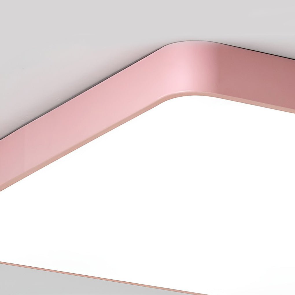 Detail view of square ceiling light corner and frame finish.