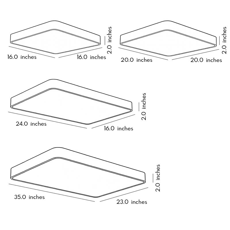 Square ceiling light dimension drawing with size measurements.