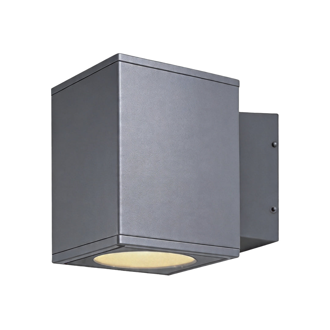 Square grey wall sconce up and down light fixture isolated on a clean white studio background