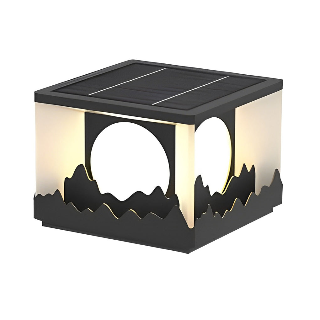 Square outdoor pillar lights dimensions, front view with size specifications.