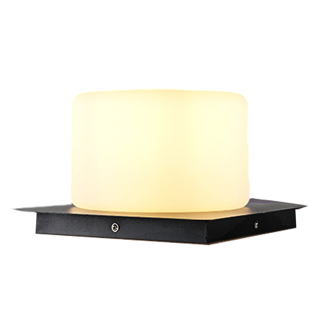 Silver Metal Table Lamp square pillar light with black base and frosted white diffuser on clean white background display