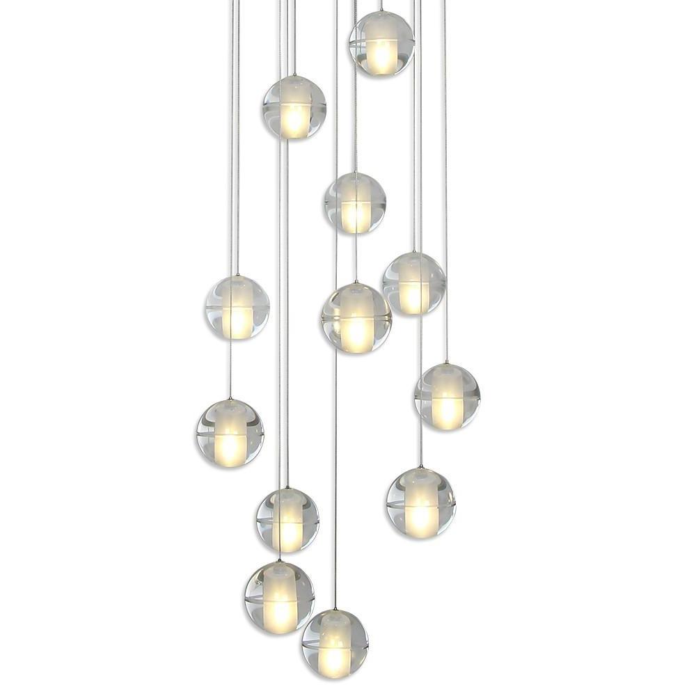 Staircase hanging chandelier with bubbles, front view of the decorative design.