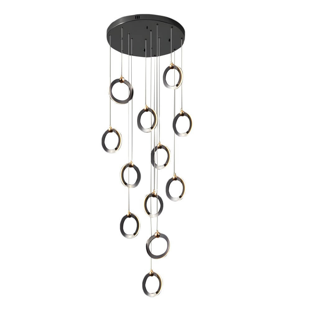 Staircase lighting chandelier with a minimalist design, enhancing a modern staircase.
