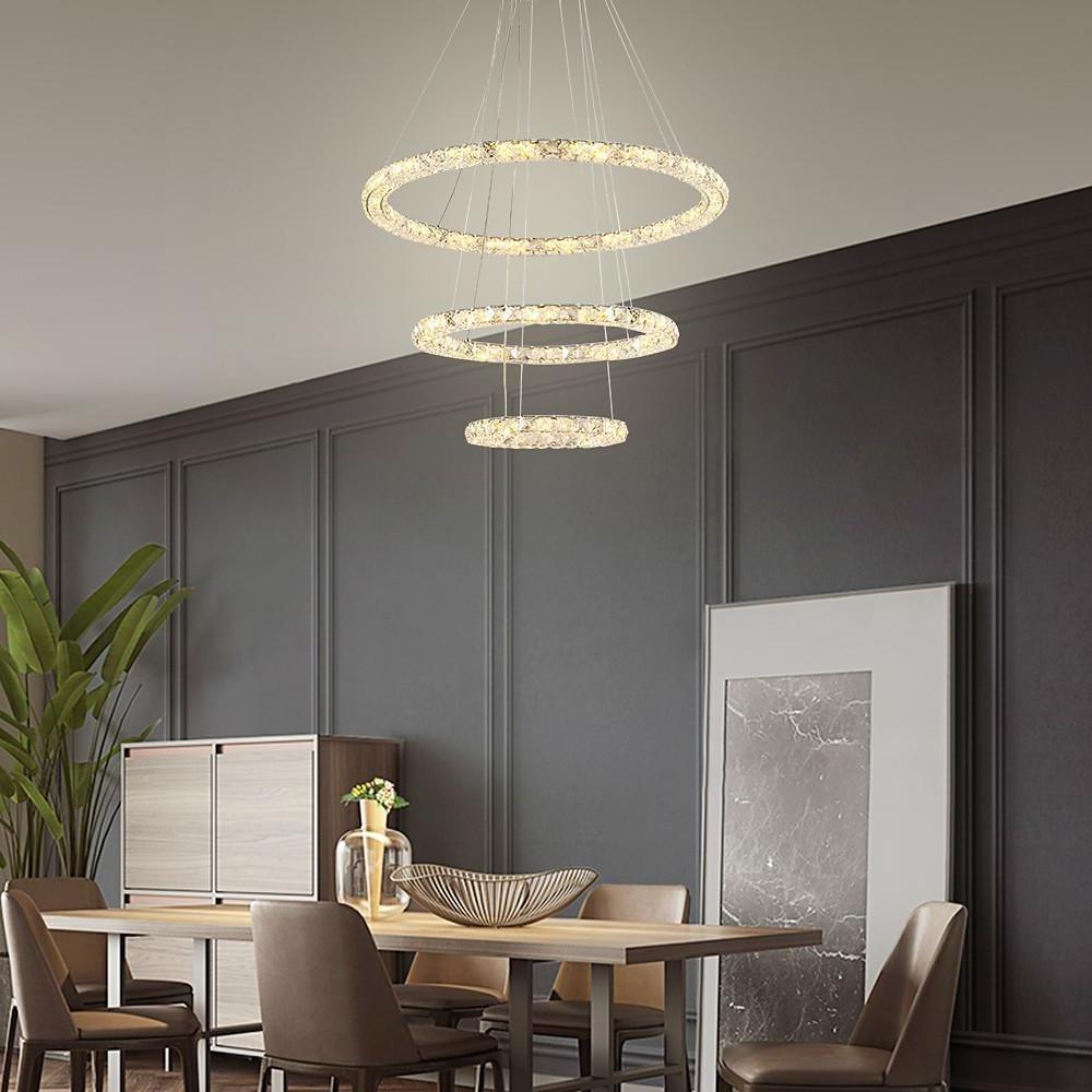 3/4 - Light LED Tiered Chandelier LED Crystal Ring Hanging Pendant Light