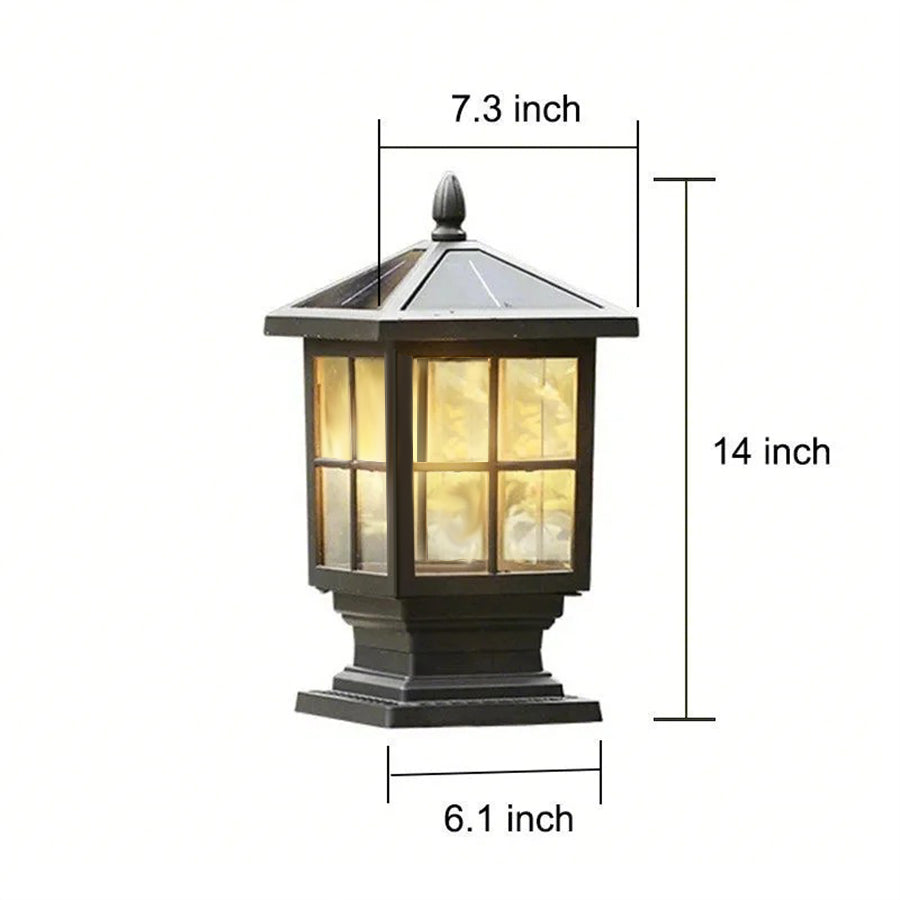 Dimension diagram of stone light pillar showing various sizes for installation reference.