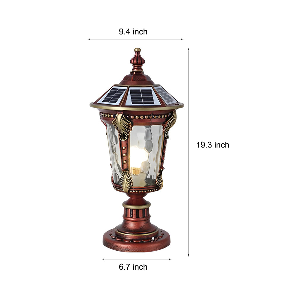 Dimension diagram of stone pillar lights, showing various sizes for installation.